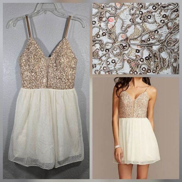 Speechless Dresses & Skirts - David's Bridal Short Lace Mesh Dress Nude Sequin V-Neck Prom Formal Bridesmaid